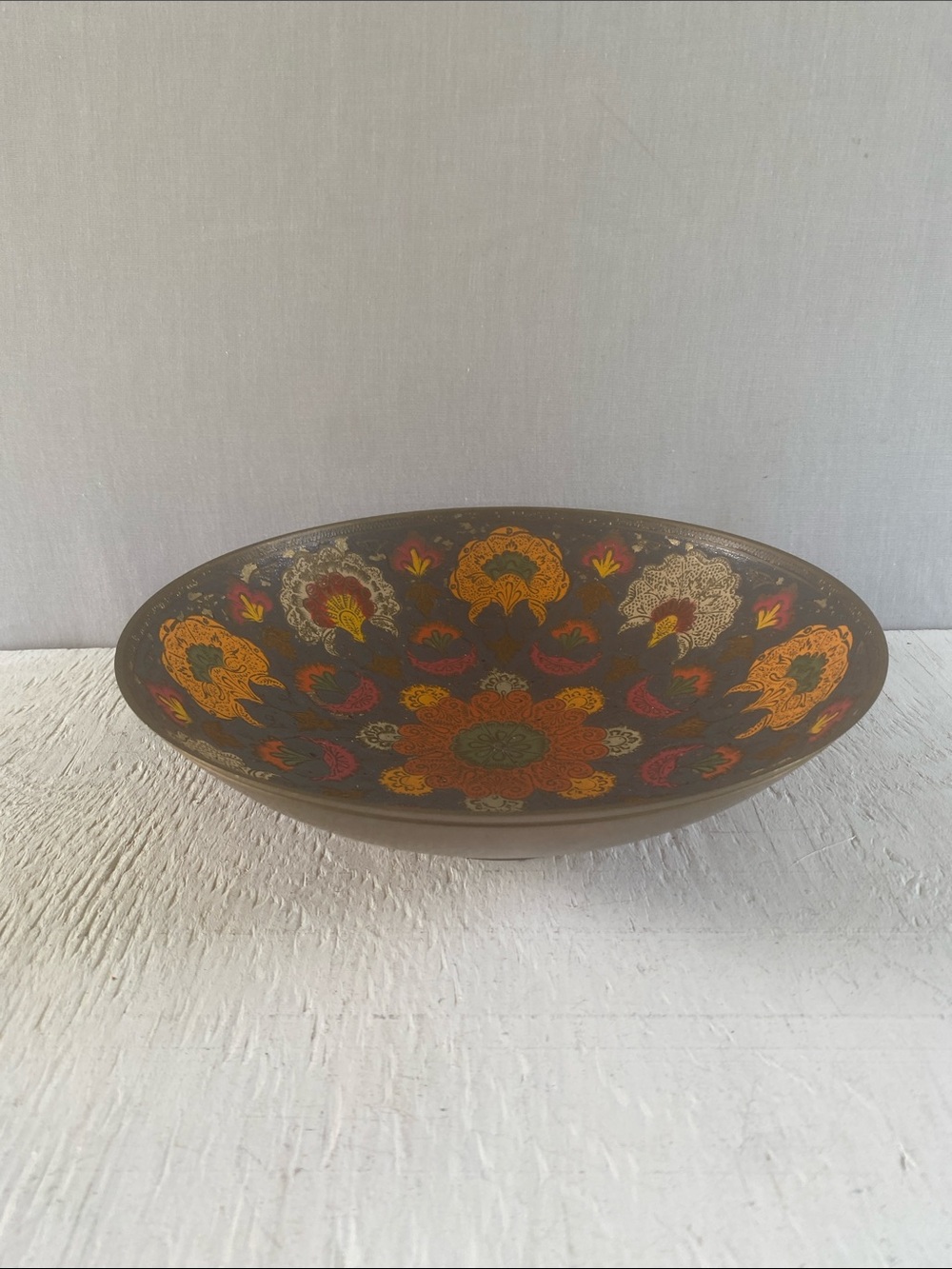 Hand-Painted Decorative Brass Wall Bowl Floral Hand-painted bowl